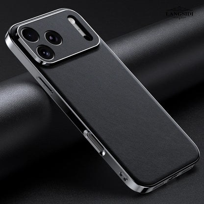 LANGSIDI Luxury Leather Phone Case for iPhone 17 16 15 Pro Max Air 17Pro 16Pro Full Lens Protection Back Cover