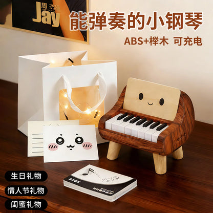 Mini Playable Electronic Piano Rechargeable Beech Wood ABS Desktop Ornament Birthday Valentine Friend Gift