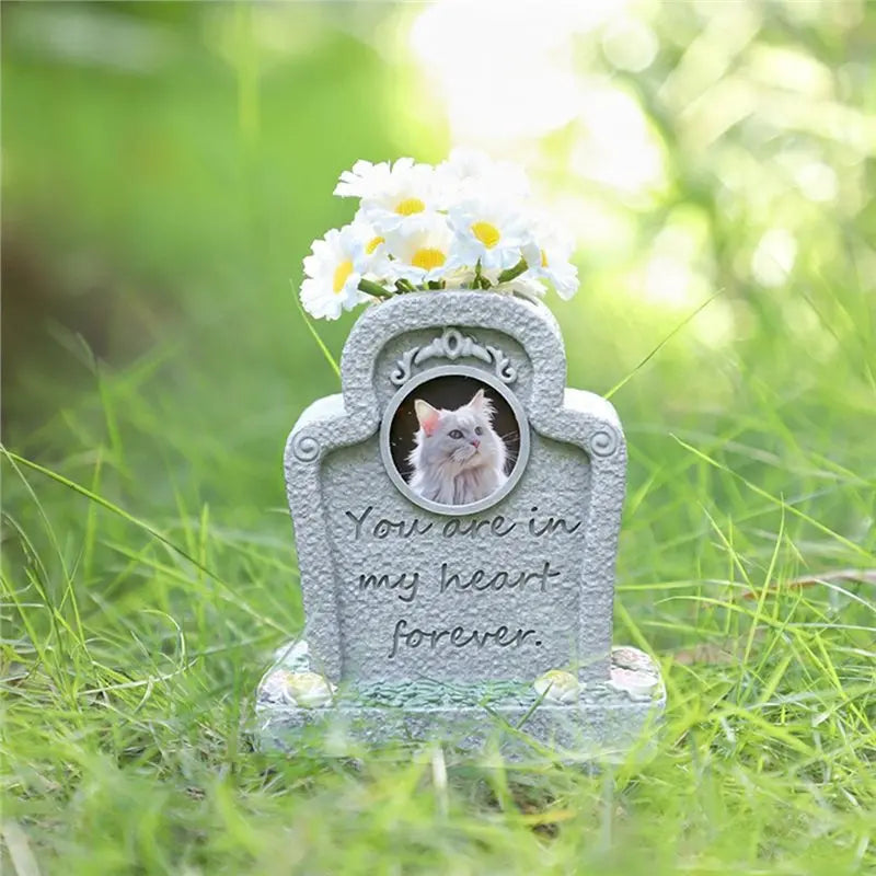 ABUI-Resin Pet Memorial Stone Headstone Tombstone Photo Frame Design Outdoor Display Gift Idea For Funeral Grave Marker
