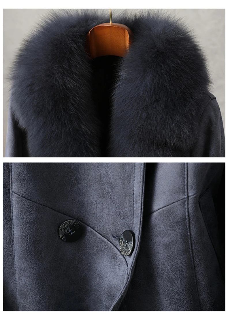 Aorice Women Real Rabbit Leather With Fur Coat Jacket Brand New Female Winter Fox Collar Trench Parka CT189
