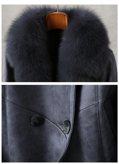 Aorice Women Real Rabbit Leather With Fur Coat Jacket Brand New Female Winter Fox Collar Trench Parka CT189