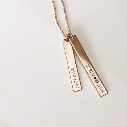 EManco Stainless Steel Long Engraved Necklace Double Pendant Name Personalized Engraved Necklace Birthday Gift