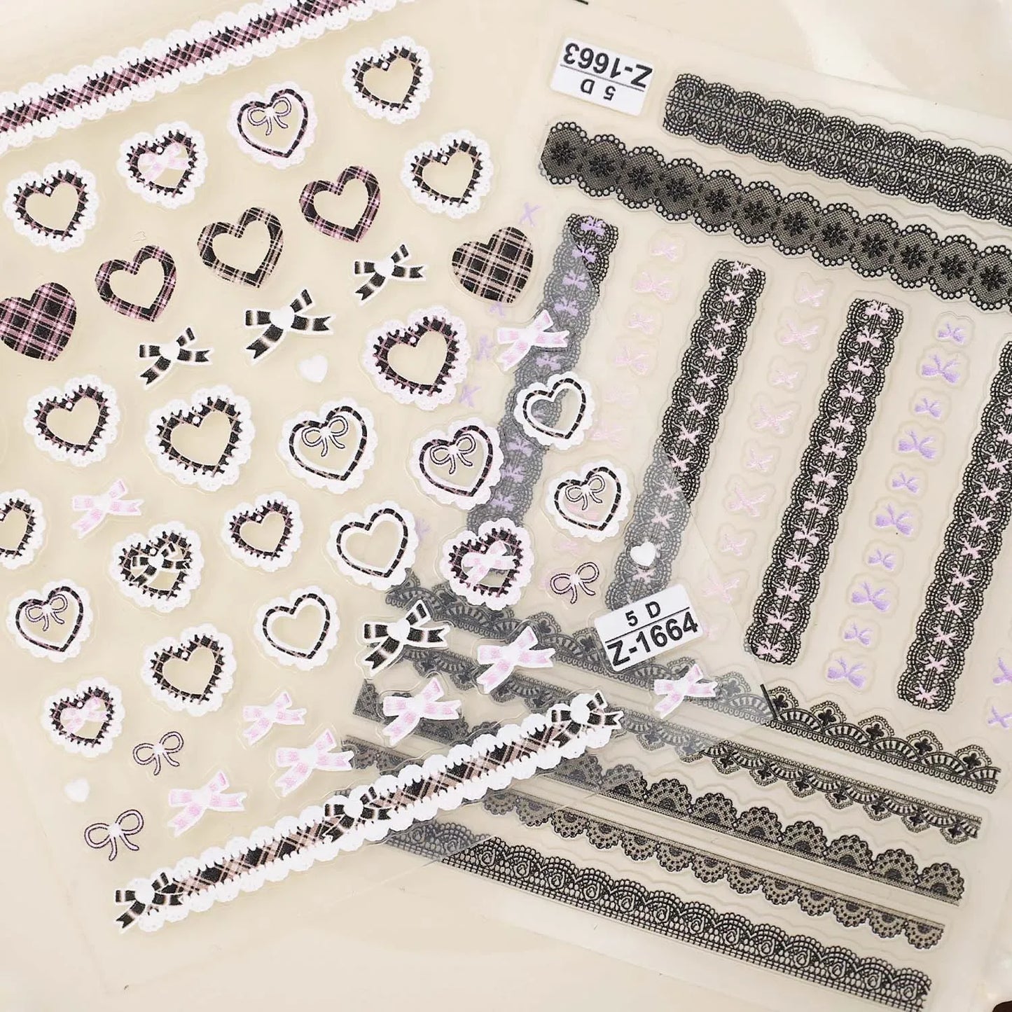 Japanese Bowknot Lace Heart Nail Stickers Self Adhesive Sweet Cool Pink Black Lace Nail Decals Cool Girls Manicure Decorations