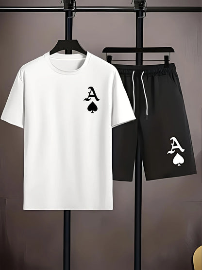 Summer Gradient Color Athletic T-Shirt and Shorts Set Stylish Men's Quick-Dry Athletic Short-Sleeve Top with Drawstring Shorts