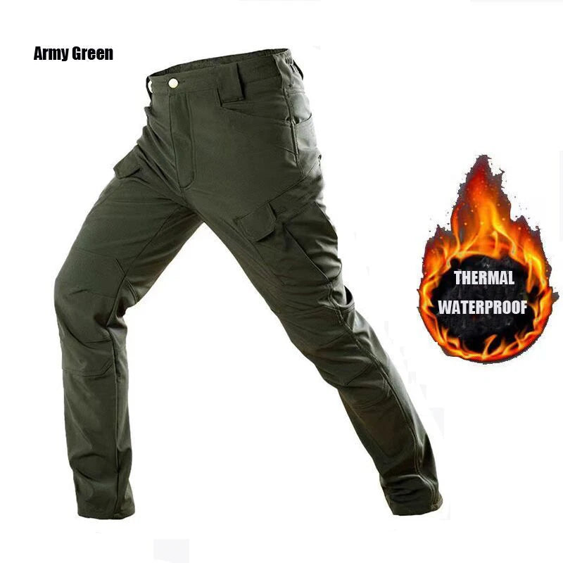Men Winter Autumn Fleece Waterproof Cargo Pants Hiking Camping Softshell Climbing Casual Warm Tactical Military Combat Trousers