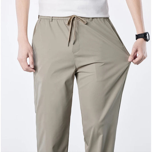 Mens Elastic Waist Casual Pants Quick Dry Wrinkle Free Slacks Summer Light Weight Trousers Spring Summer Running Golf Pants