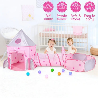 IMBABY Foldable Princess Tent with Tunnel, 3PC Kids Play Tent for Toddlers Girls, Indoor Outdoor Castle Playhouse for Baby Gifts