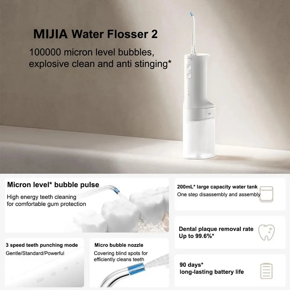 New MIJIA Portable Oral Irrigator 2 Dental Teeth Whitening Flosser bucal tooth Cleaner vibration waterpulse Water Thread