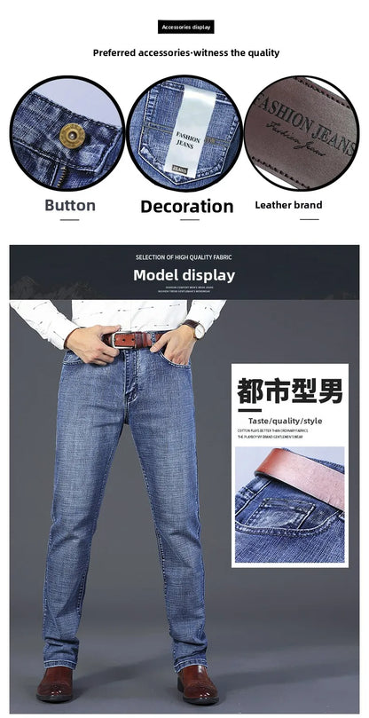 2026 Brand Slim Washed Jeans Casual Straight Stretch Fashion Classic Blue Black Work Denim Trousers Male Brand Clothing