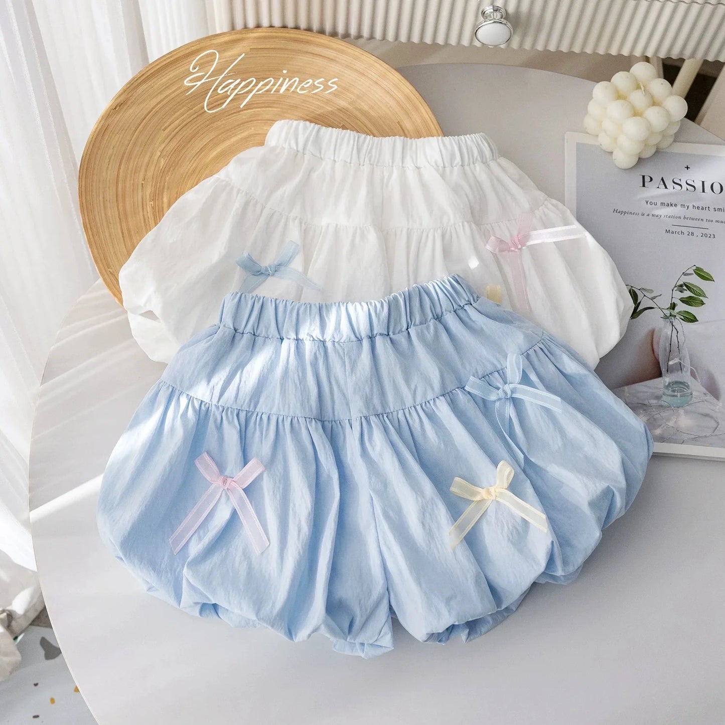Little girl summer shorts Korean version small fresh solid color bow flower bud pants for women's treasure sweet versatile pants