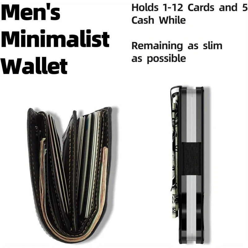 Minimalist Slim RFID Blocking Wallet For Men - Light Weight, Durable & Compact- Aluminum Wallet With Money Clip (Black）