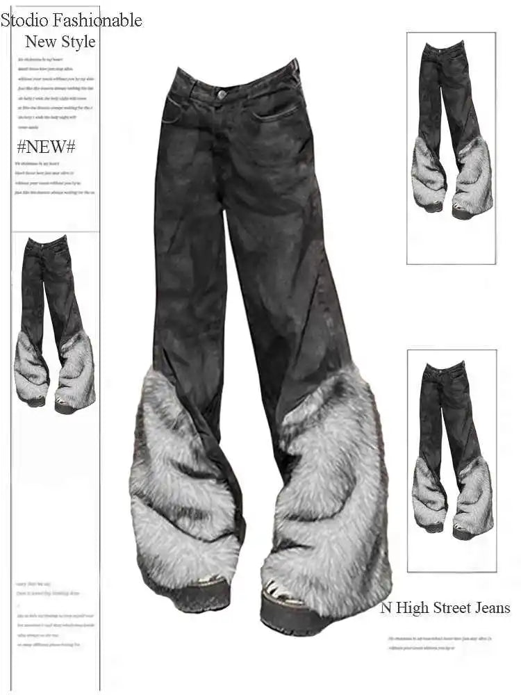 2025 Autumn Winter Women's Denim Pants Dark Academia Flared Jean Bell Bottom Designer Cyber Punk Japanese Y2k 2000s Goblin Core