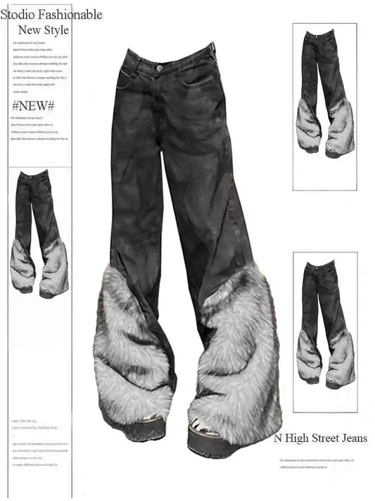 2025 Autumn Winter Women's Denim Pants Dark Academia Flared Jean Bell Bottom Designer Cyber Punk Japanese Y2k 2000s Goblin Core
