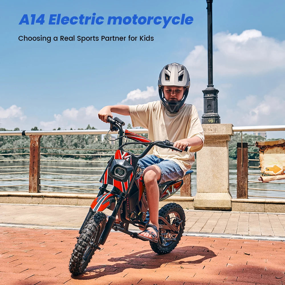 A14 Kids E-Moto Toy 500W Motor 22km Range 36V5.2Ah Battery 3 Speeds(27km/h) Dual Brakes Shock Absorbers Lights for Outdoor Fun