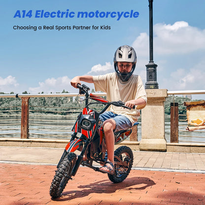 A14 Kids E-Moto Toy 500W Motor 22km Range 36V5.2Ah Battery 3 Speeds(27km/h) Dual Brakes Shock Absorbers Lights for Outdoor Fun
