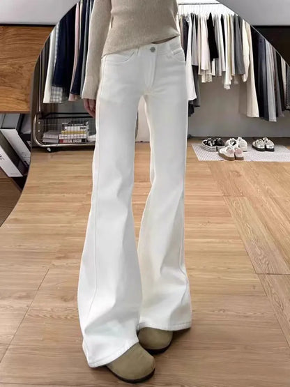 Botvotee White Flare Leg Jeans for Women 2025 Y2k Fashion High Waisted Wide Leg Skinny Stretch Casual Vintage Denim Jeans 90339