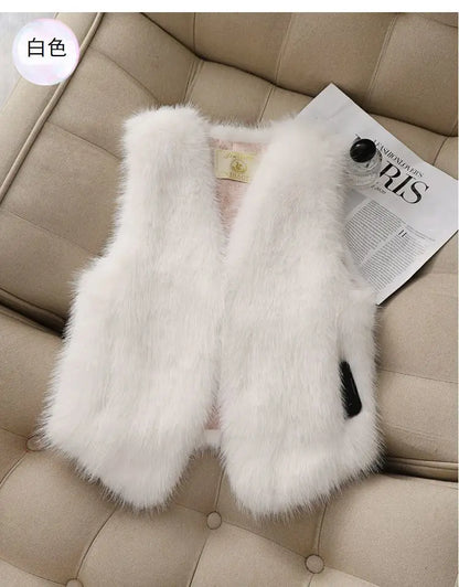 Autumn winter Imitation Fox fur vest Jacket For women Fashion Thick V-neck sleeveless Coat Female Short Faux Fur Waistcoat Tops