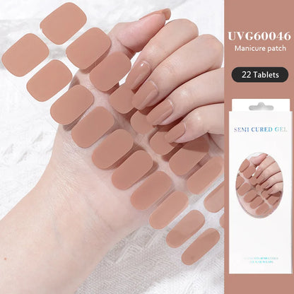 16/22 Tips Semi Cured Gel Nail Stickers for UV Lamp Designer Adhesive Nail Gel Wraps DIY Long-lasting  Nail Decoration