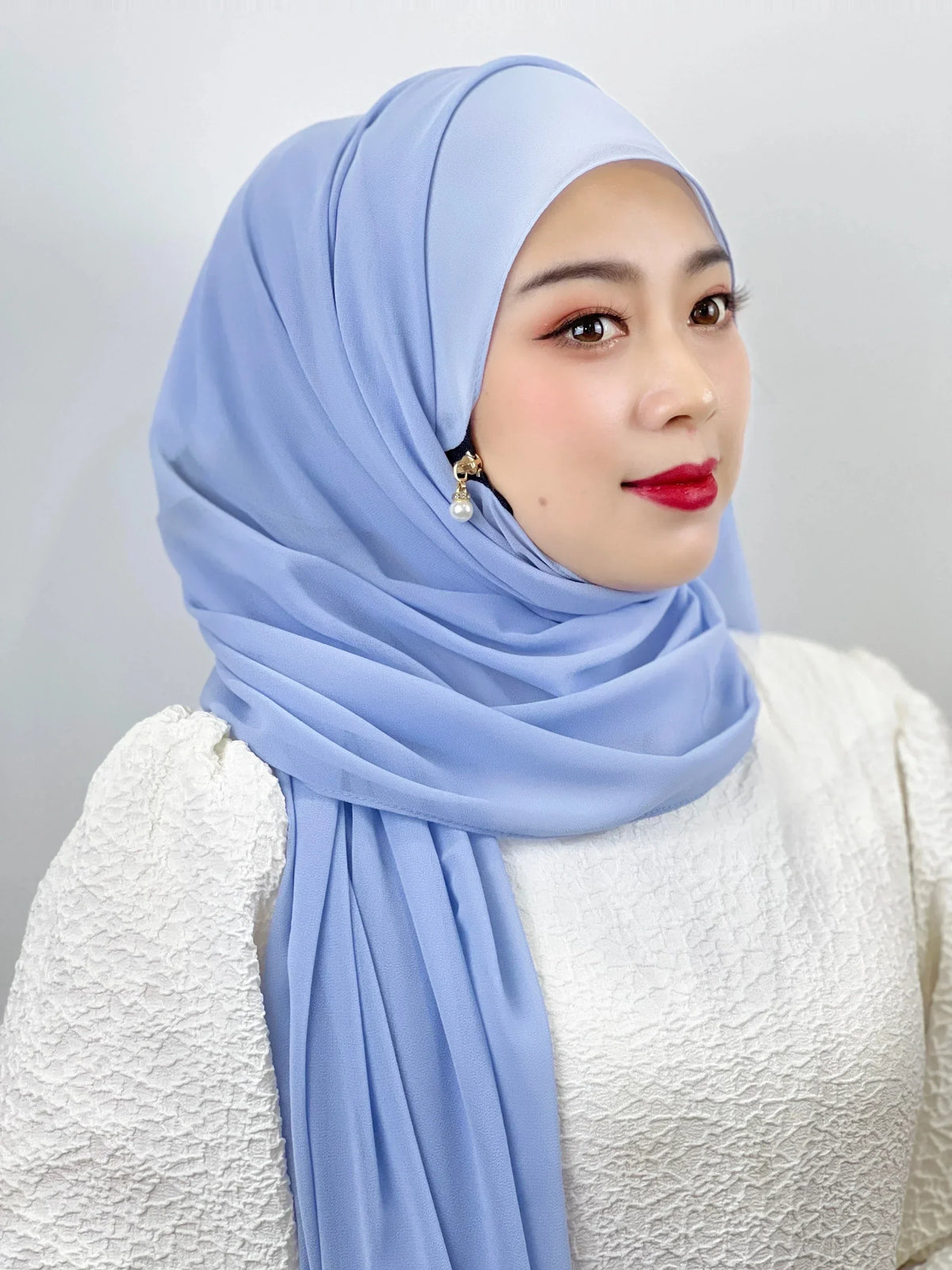 Muslim Hijab Arab Turkish Hijab with Zipper Chiffon Scarf Women's Fashion Plain Hijab Wrap Solid Color Shawl Headscaf 71x180cm