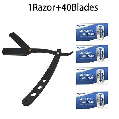 Men's Stainless Steel Razor Blade, Manual Razor Classic Wet Shaving, Black Razor Replaceable Blade