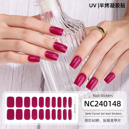 16/20/22Tips Semi-Cured Gel Nail Wraps Full Cover Manicure DIY Waterproof Long Lasting Gel Nail Stickers set for UV Lamp Need