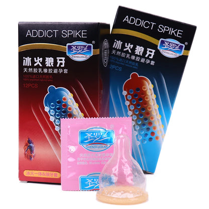 10/12PCS Erotic Condom Ice and Hot Feeling Big Particles Spikes Condom G Point Stimulation Sexshop Contraception for Men Sex Toy