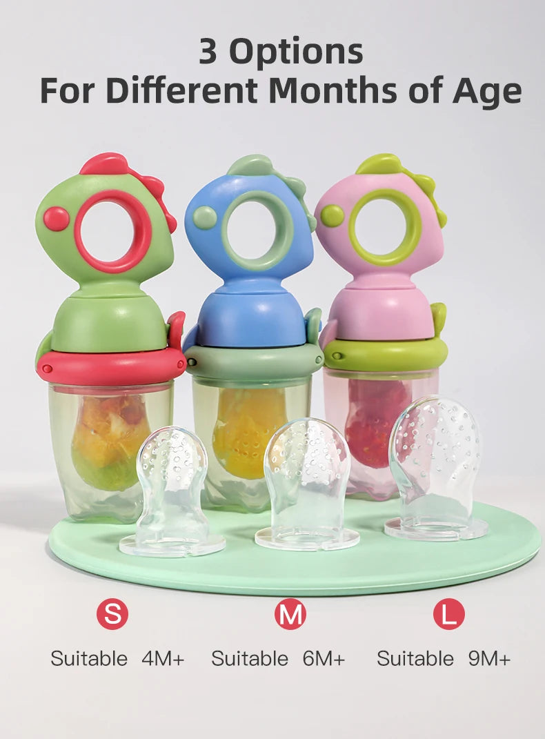 Rotating Push-type Food Grade Silicone Fruit and Vegetable Feeder For Infants Baby, Dinosaur Shape Toddlers Supplementary Food F
