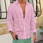 Spring Autumn Men's Cotton Linen Shirt Casual Long Sleeve Solid Color Slim Fit Lapel Basic Style Breathable Button Tops