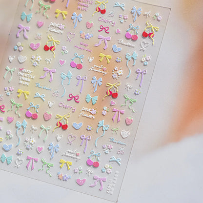 Colorful 5D Happy Birthday Nail Art Sticker Cake Candle Numbers Musical Note Cute Bear Stars Cherry Self Adhesive Manicure Decal