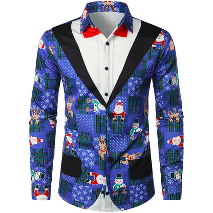 2026 Merry Christmas Lapel Blouse Funny Santa Claus Cosplay Graphic Long Sleeve Shirts For Men Clothes Bachelor Party Fake Suit