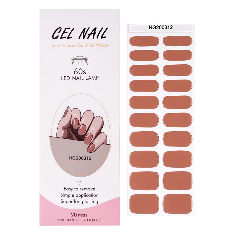 20/22Tips UV Semi cured Gel Nail Stickers Waterproof Long Lasting Full Gel Nail Wraps Press On Nail Decal DIY Manicure