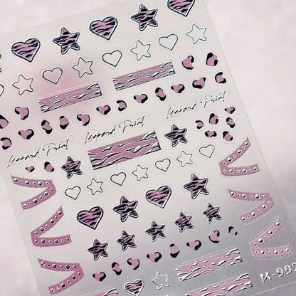 Grid Patterned Star Bowknot Cherry Polka Dot Line Colorful Geometric Five-pointed Star Adhesive Nail Art Sticker Manicure Decal