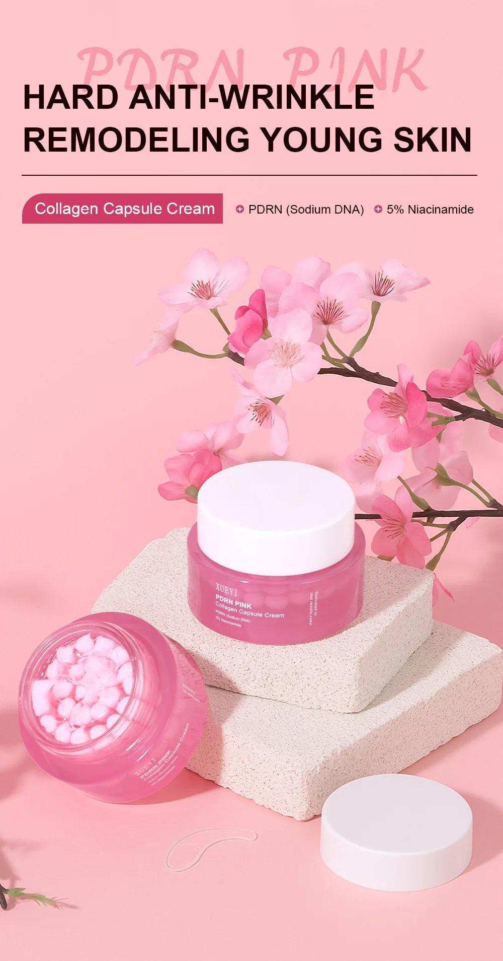 Korean PDRN Pink Collagen Capsule Cream with Niacinamide Cream for Uneven Skin Tone Lightweight Face Moisturizer Non Greasy care