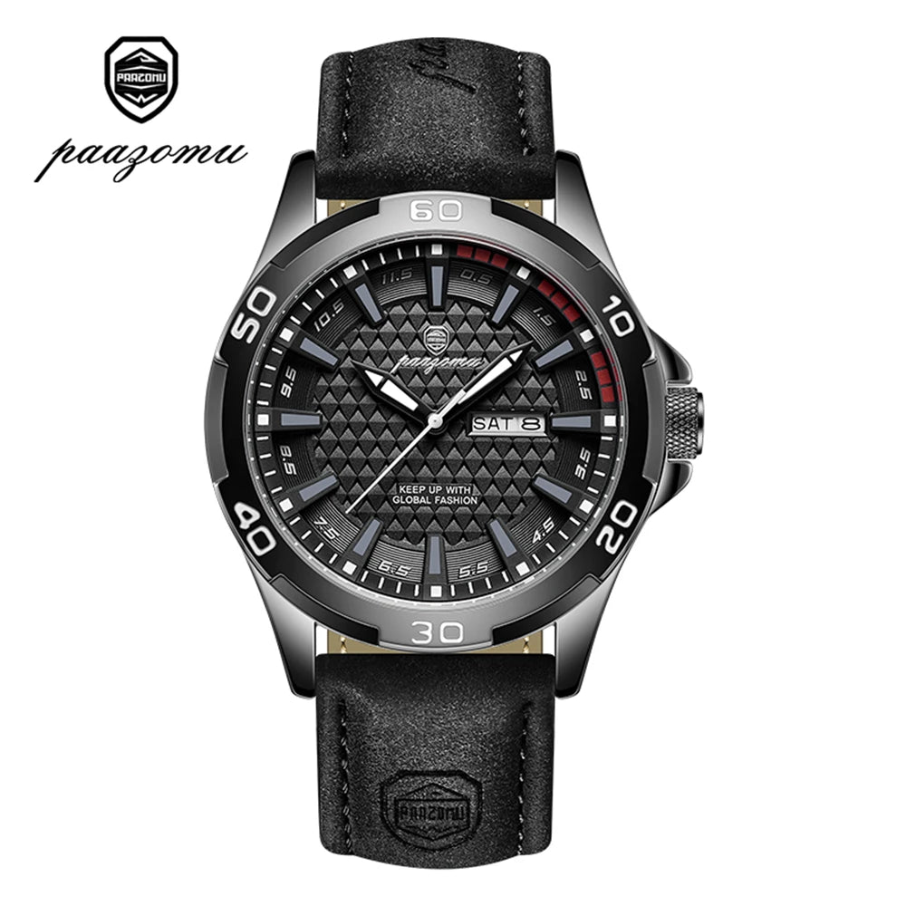 PAAZOMU Man Luxury Brand Watch Waterproof Luminous Date Week Men's Quartz Wristwatch Stainless Steel Fashion Sports Men Watches