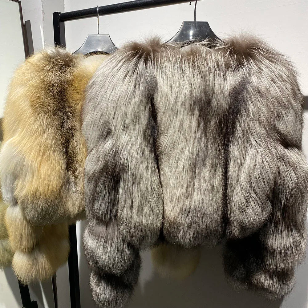 YOLOAgain Women's Natural Fox Fur Jacket 2025 Winter Warm Luxury Real Fox Fur Coat