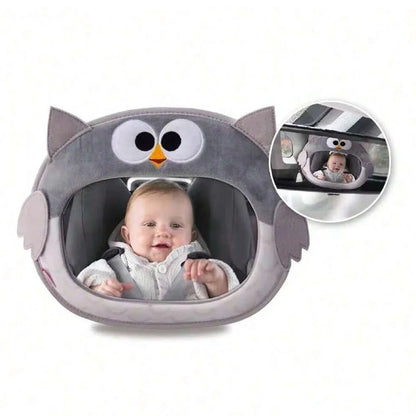 Adjustable Baby Car Rearview Mirror with Cartoon Plush Toy Multifunctional Safety Seat Interior Decoration for Cars