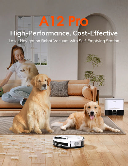 ILIFE A12 Pro Robot Vacuum and Mop Combo, Self Emptying Station for 60 Days, LiDAR Navigation, Home Mapping, No-Go Zones, 2.4G WiFi/App/Alexa/Remote Control, for Hard Floors