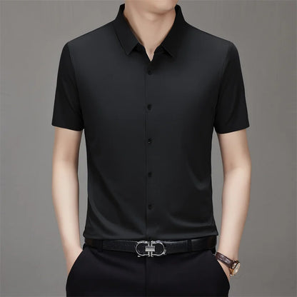 Men's Business Casual Solid Color Short Sleeve Shirt Summer Fashion No Ironing Comfortable Versatile Top for Men