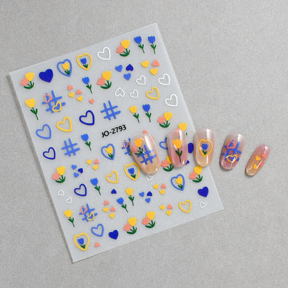 3d Nail Art Decals Spring Booming Violets Lavenders Purple Blue Pink Flowers Butterflys Stickers Decoration For Nail Tips Beauty