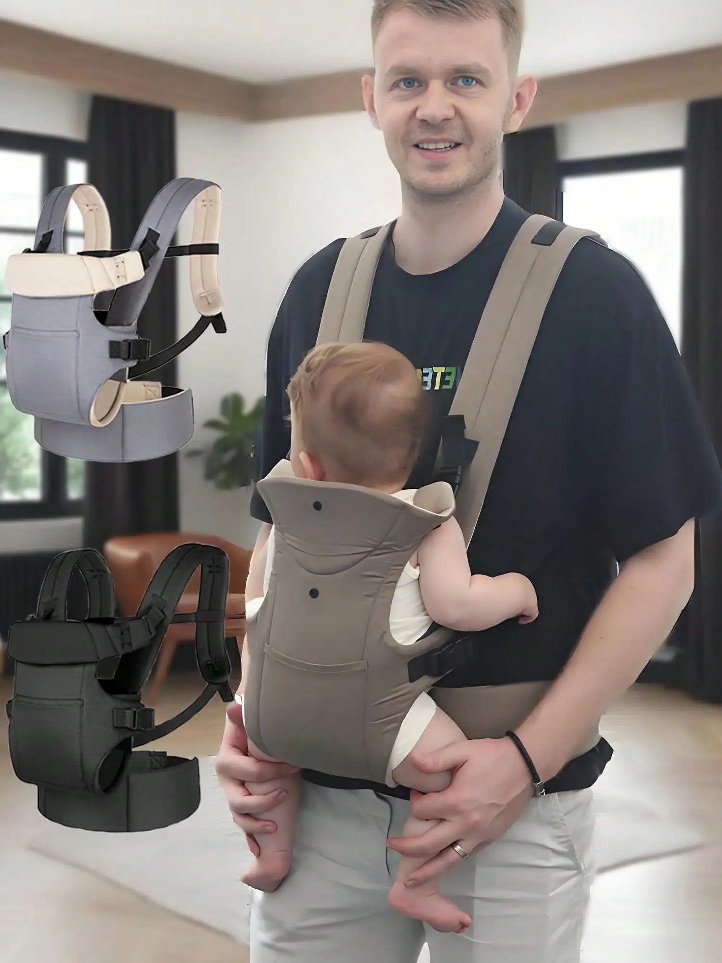 1Pc Baby Carrier, Multifunctional Front and Back Dual-Use Baby Carrier, Adjustable and Comfortable Front Strap-Back Strap, Washable-Machine Washable, Lightweight for Holding Baby All Seasons, Freeing Mom's Hands, a Handy Tool
