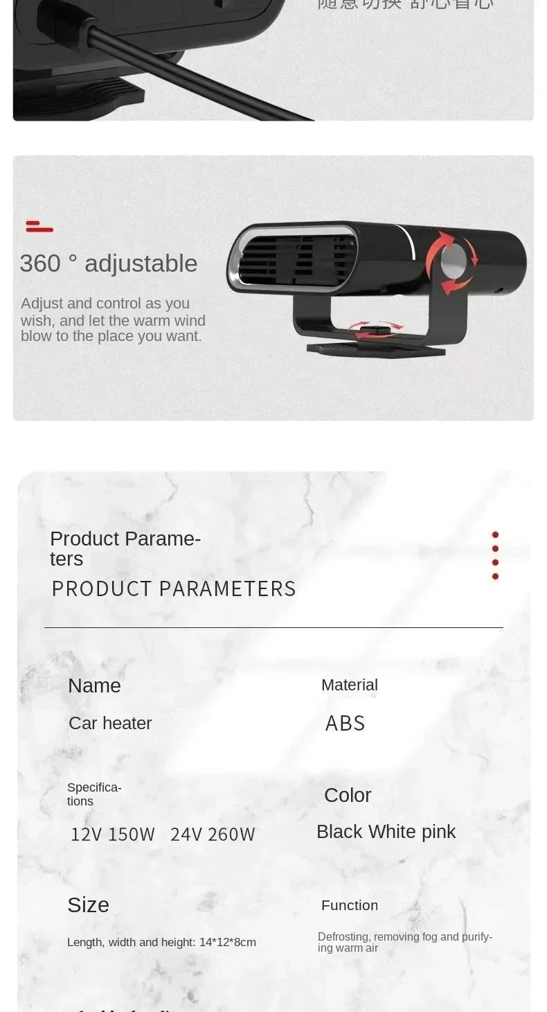 4 in 1 Car Heater Fan 12V/24V 150W Car Heater Electric Cooling Heating Auto Windshield Defroster Defogging Demister Webasto