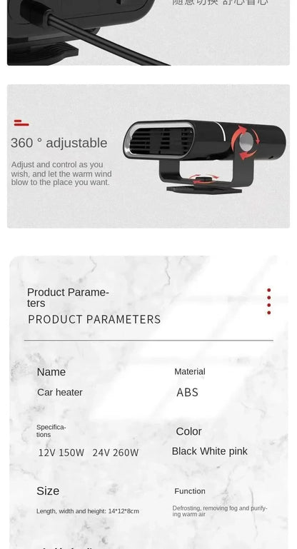 4 in 1 Car Heater Fan 12V/24V 150W Car Heater Electric Cooling Heating Auto Windshield Defroster Defogging Demister Webasto