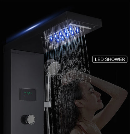 Black LED Light Shower Faucet Bathroom SPA Massage Jet Shower Column System Waterfall Rain Shower Panel Bidet Sprayer Tap