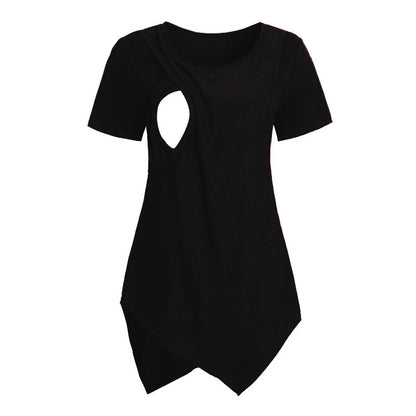 Women Blouse Maternity Casual Soft  Nursing Tops T-shirt Summer Short Sleeve Pregnant Clothes Nursing Breastfeeding