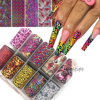 Nail Foils Gradient Transfer Foil Storage Box Nail Art Stickers Stripe Floral Manicure Decals Nails Decoration