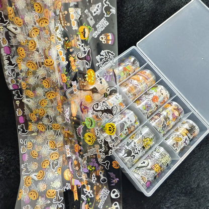10Rolls Halloween  Flower Plaid Angel Marble  Bow Nail Foils Transfer Paper  Nail Art Stickers   Decal  Nails Decoration