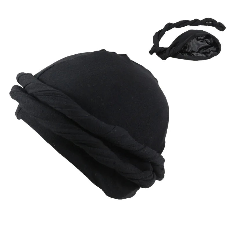 2022 New Elastic Men's Turban Hat Satin Lining Stretchy Men Bandana Indian Cap Fashion Male Hip Hop Caps Headband Biker Headwrap