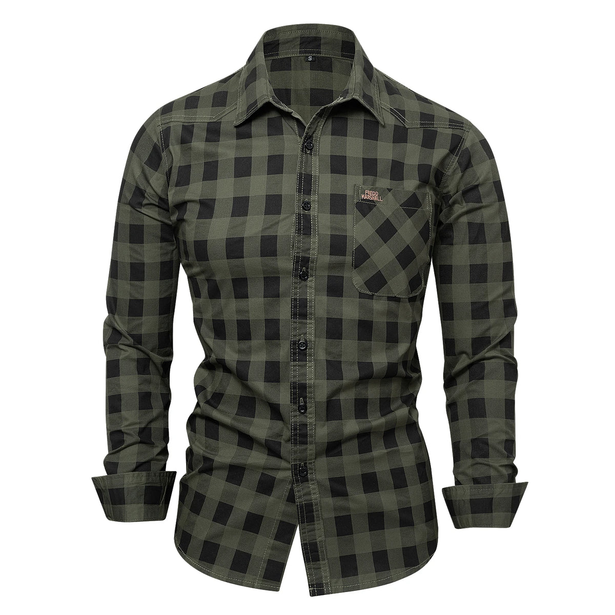 2025 Autumn New Fashion Men's 100% Cotton Plaid Shirt Tops Casual Button Down Long Sleeve Letter Embroidery Shirts with Pocket