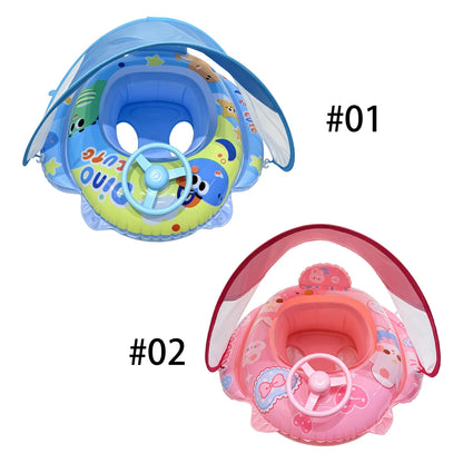 PVC Infant Pool Float with Canopy and Anti-Tip Seat Upgraded Inflatable Baby Pool Float Leak-proof for Toddler Aged 6-36 Months