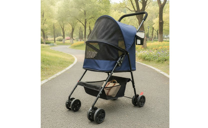 Pet Stroller with Cup Holder Collapsible Pet Stroller with Storage Basket Compact Portable for Small Dogs, Outdoor Walks, Travel